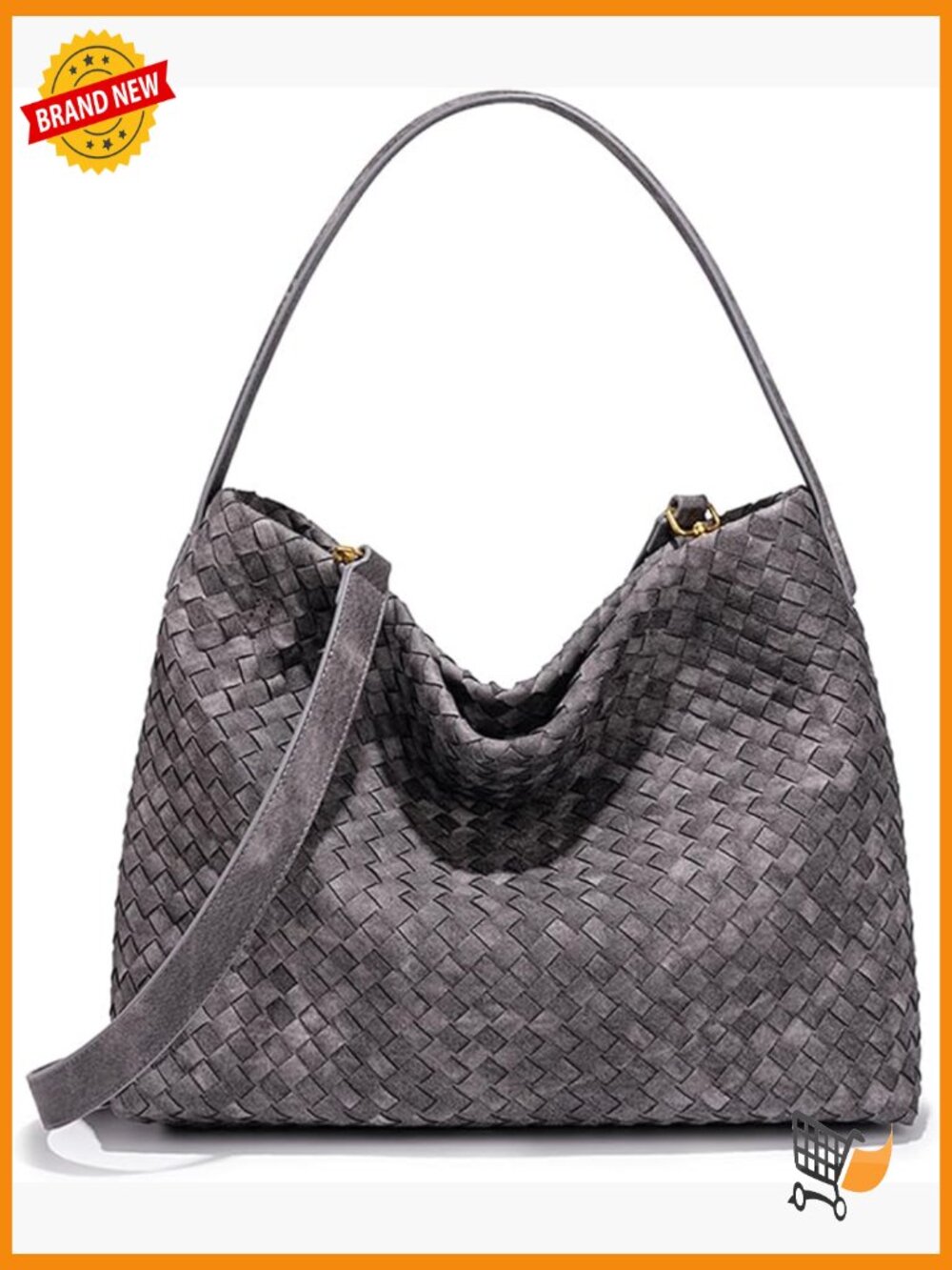 Woven Suede Hobo Bag Slouchy Shoulder Tote with Crossbody Strap